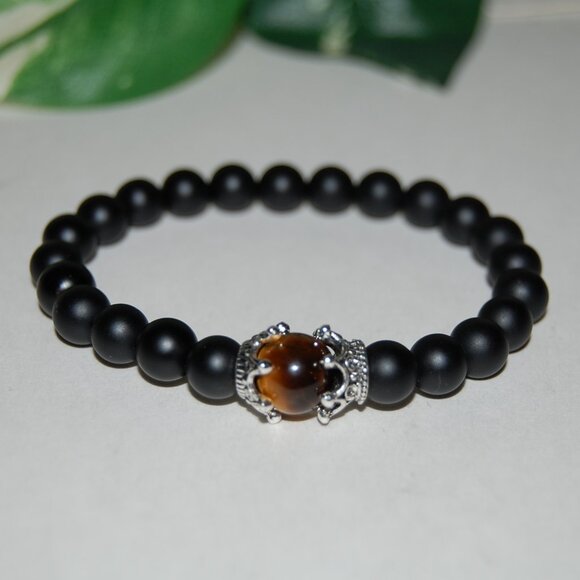 Onyx Bracelet,Black Onyx and Tiger Eye Bracelet - Picture 2 of 2